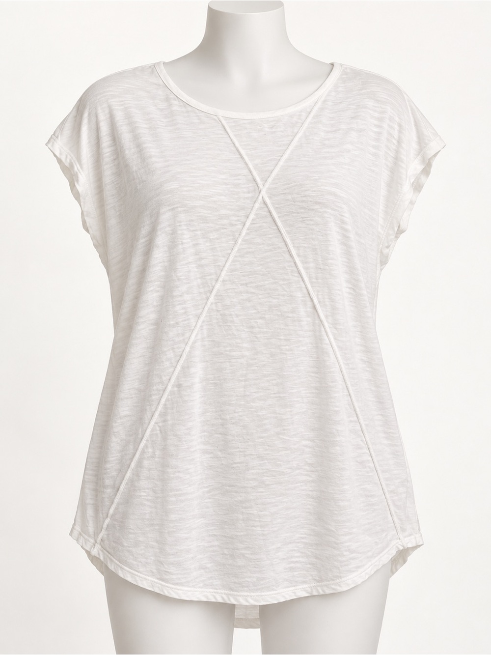 Calvin Klein White Short-Sleeve Slub Tee with Diagonal Seam Detail